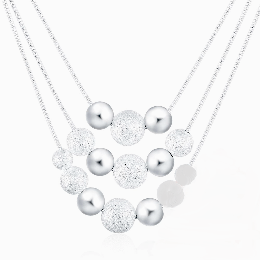 Sterling Silver 3 Strands Graduated Snake Chains With Florentine And High Polish Beads