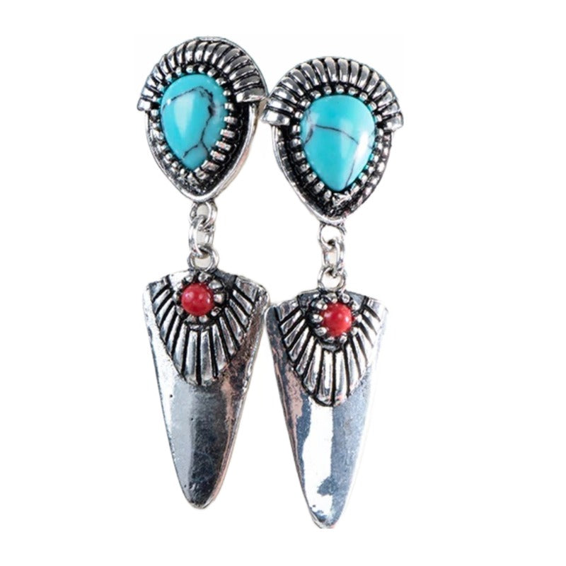 Elegant Sterling Silver Turquoise and Red Gemstone Earrings