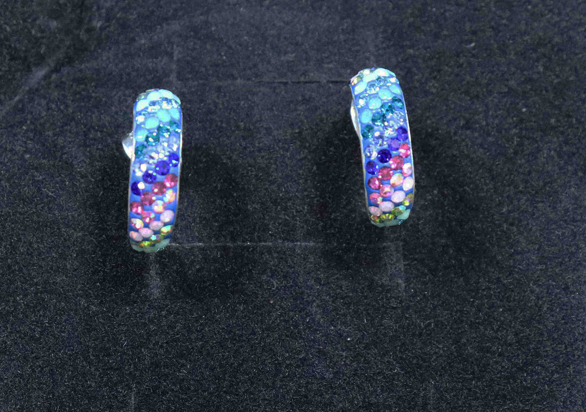 Prism Radiance Sterling Silver Small Hoop Earrings with Colorful Synthetic Stones