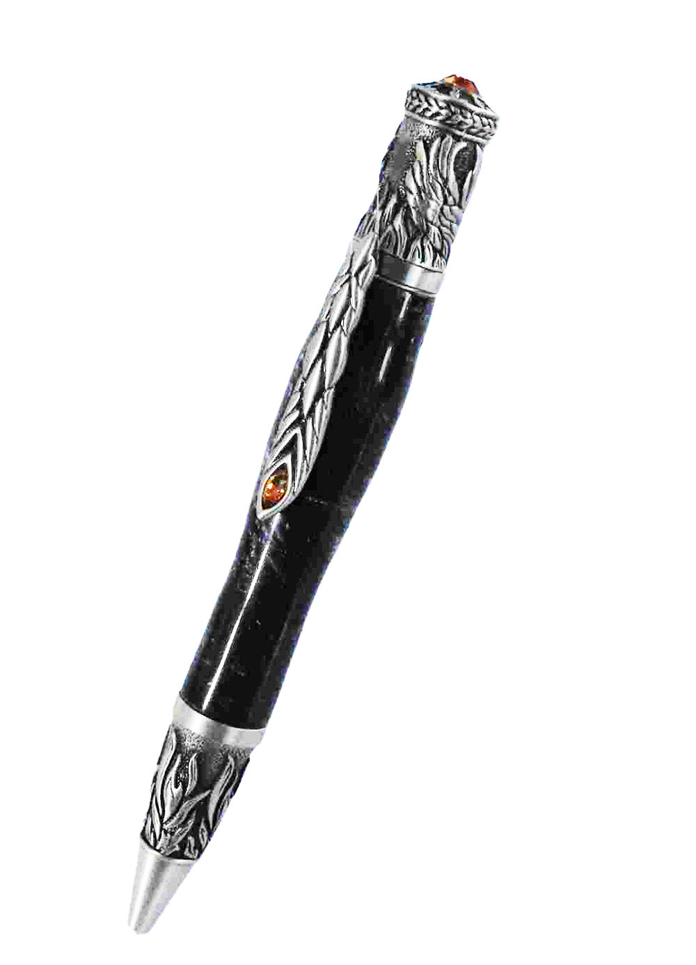 Handcrafted Ebony Color Acrylic With Metal Phoenix Rising Antique Pewter Design Twist Pen