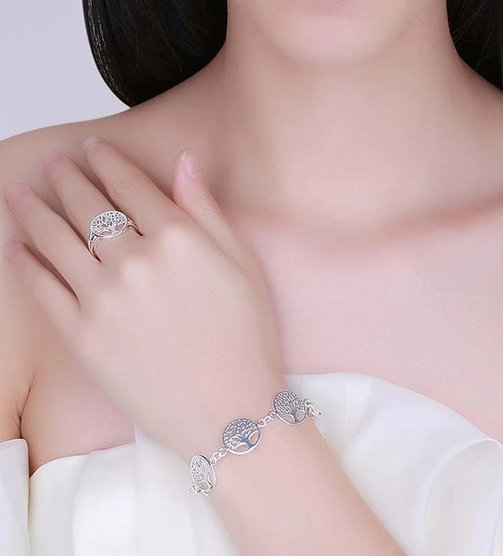 Elegant Sterling Silver Couple Cat Bracelet with Bangle & Chain