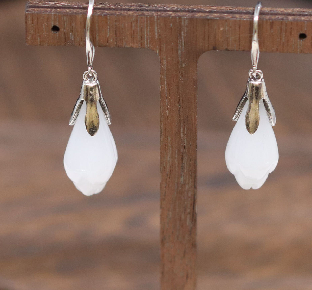 Elegant Sterling Silver Mongolian Jade Drop Earrings
