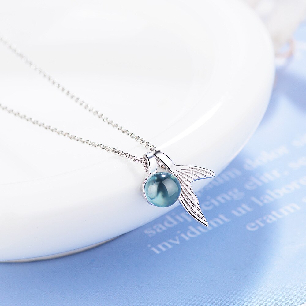 Elegant Sterling Silver Rhodium Pendant with Mermaid Tail and Synthetic Crystal Ball Charm