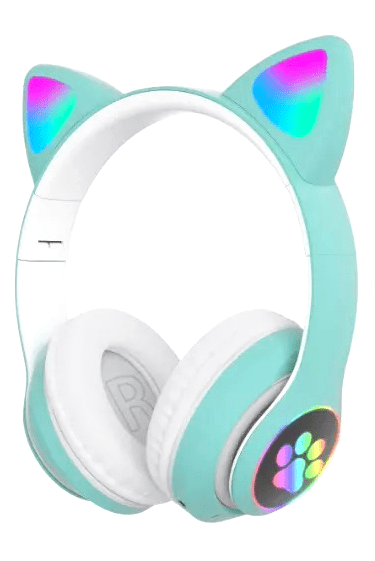Cute Cat Ear Headphones With Wireless Bluetooth Noise Cancelling Microphone & LED Lights- Green