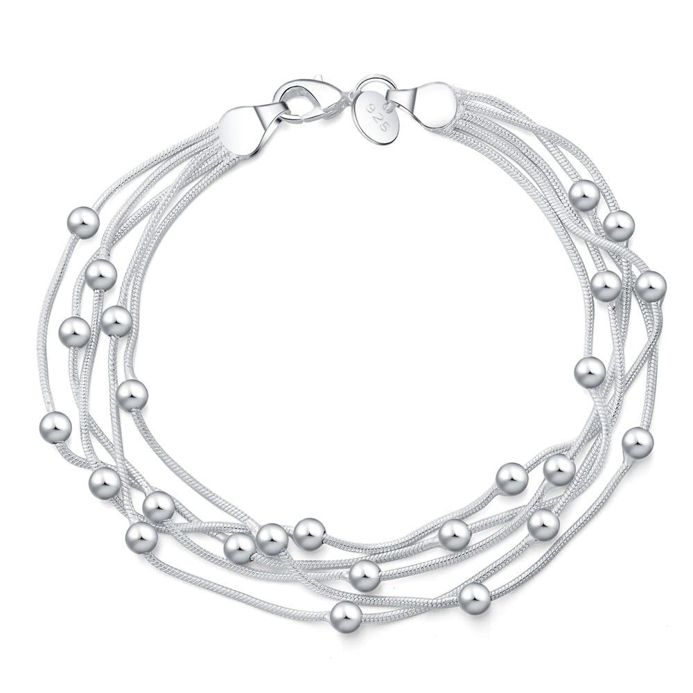 Elegant Sterling Silver Box Chain Bracelet with Delicate Florentine Finish Balls