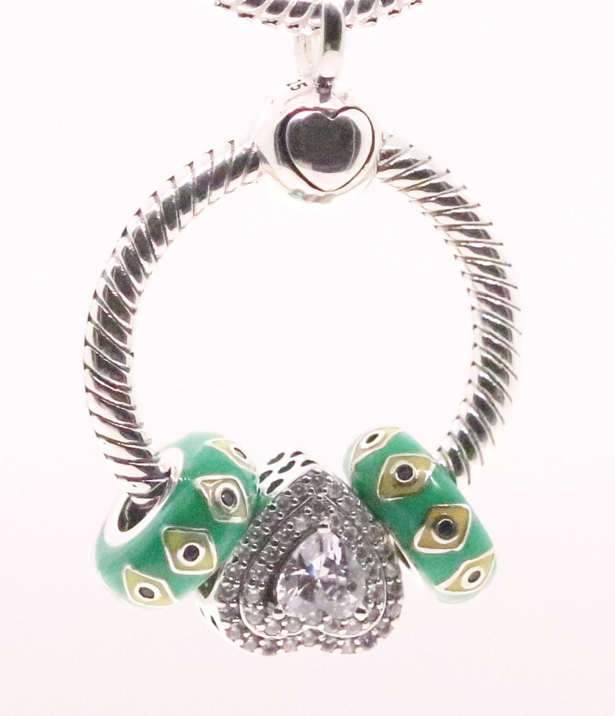 Pendant Necklace with Sterling Silver Push Lock Charm and Heart Charms