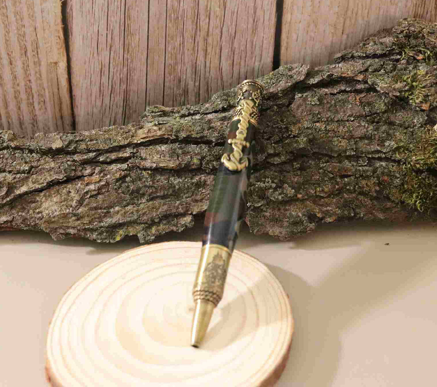 Handcrafted Acrylic Camouflage Design- Nautical Antique Brass Finish Twist Pen
