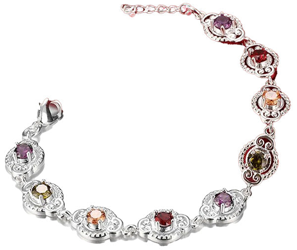Sterling Silver Multi-Color Cubic Zirconia Bracelet