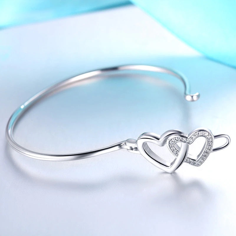 Sterling Silver Double Heart Bracelet With Antique Rhodium Finish