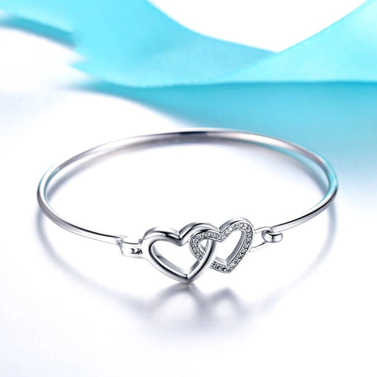 Sterling Silver Double Heart Bracelet With Antique Rhodium Finish