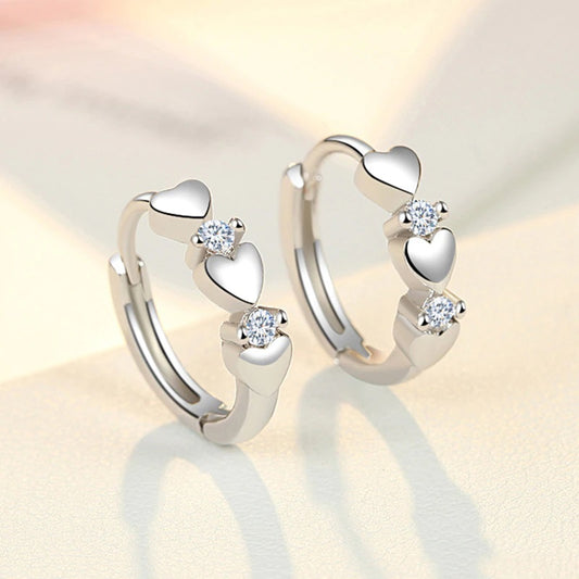 Sterling Silver Heart Hoop Earrings with Created White Sapphires