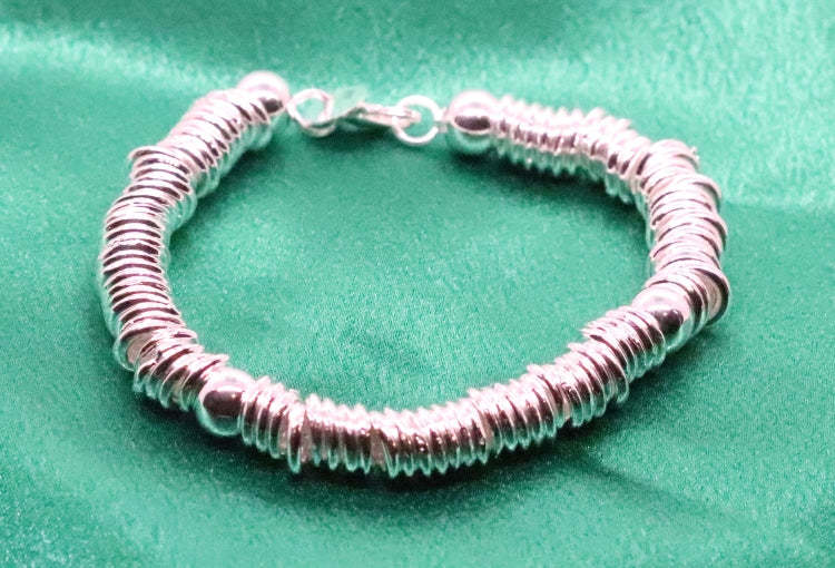 Sterling Silver Ingeniously Designed Bracelet with Four Solid Beads and Full Circle Rings Links. Exquisite Craftmanship  Unique.