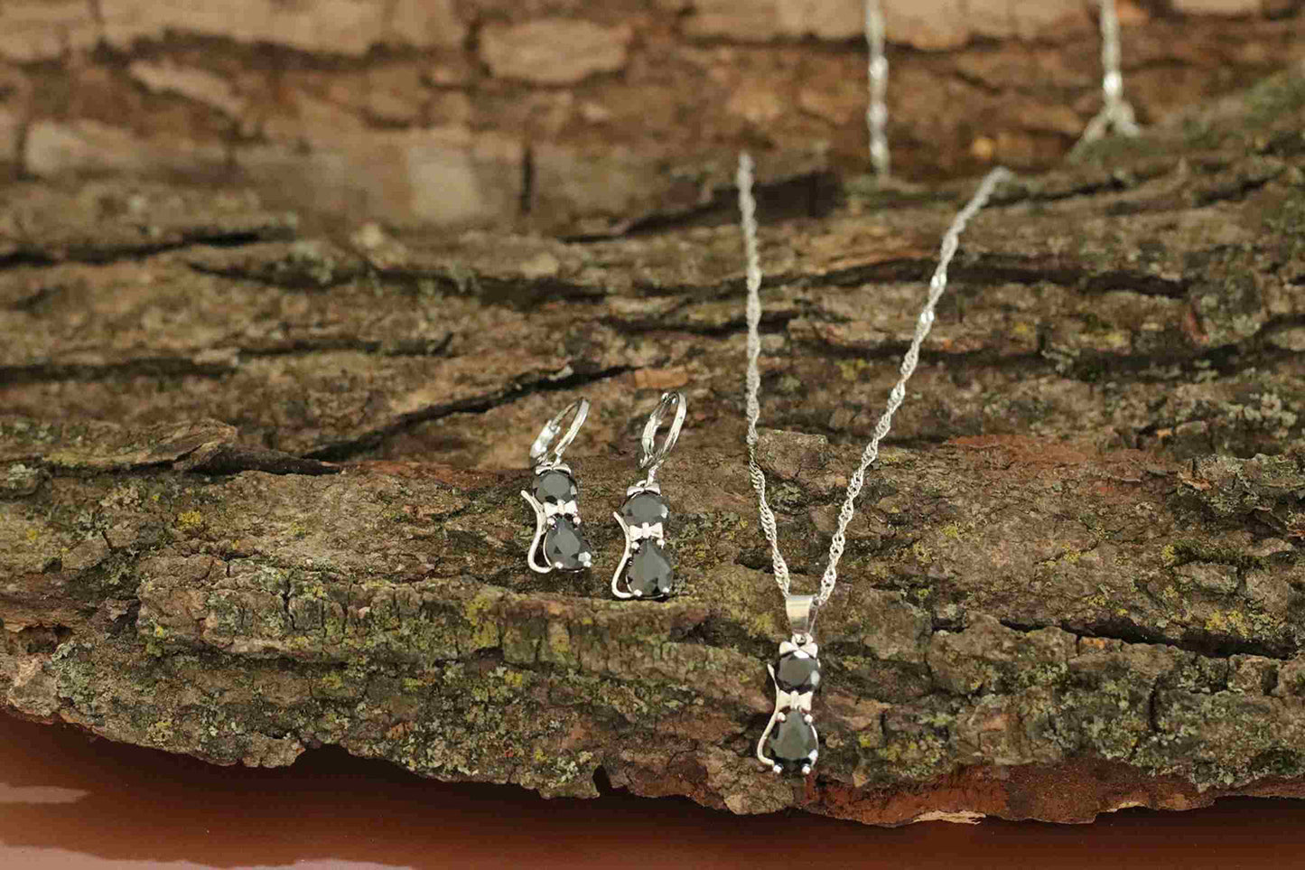 Sterling Silver Kitty Spark Cat Duo Set