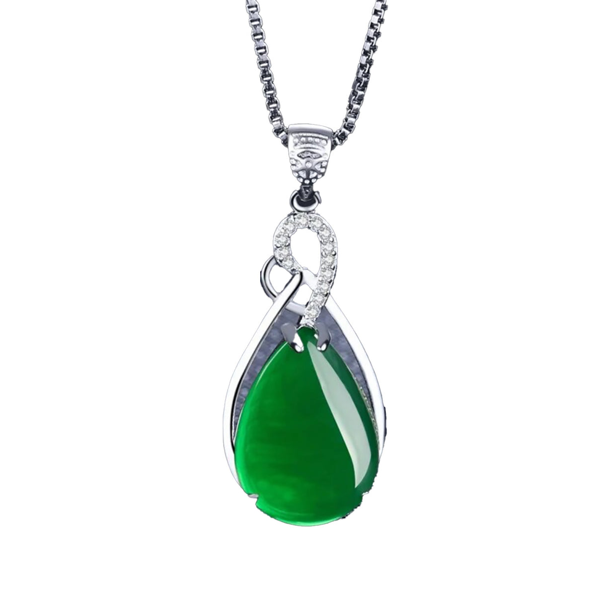 Green Verdant Reflections Elegance Chalcedony Jade Sterling Silver Pendant