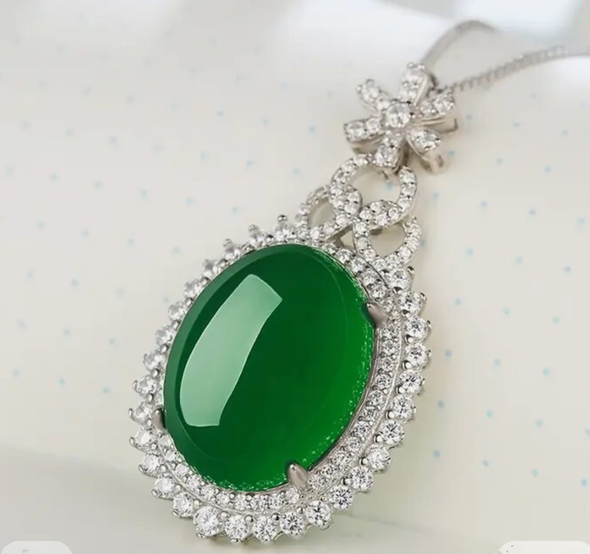 Opulent Oval Chalcedony Jade Elegance Sterling Silver Pendant