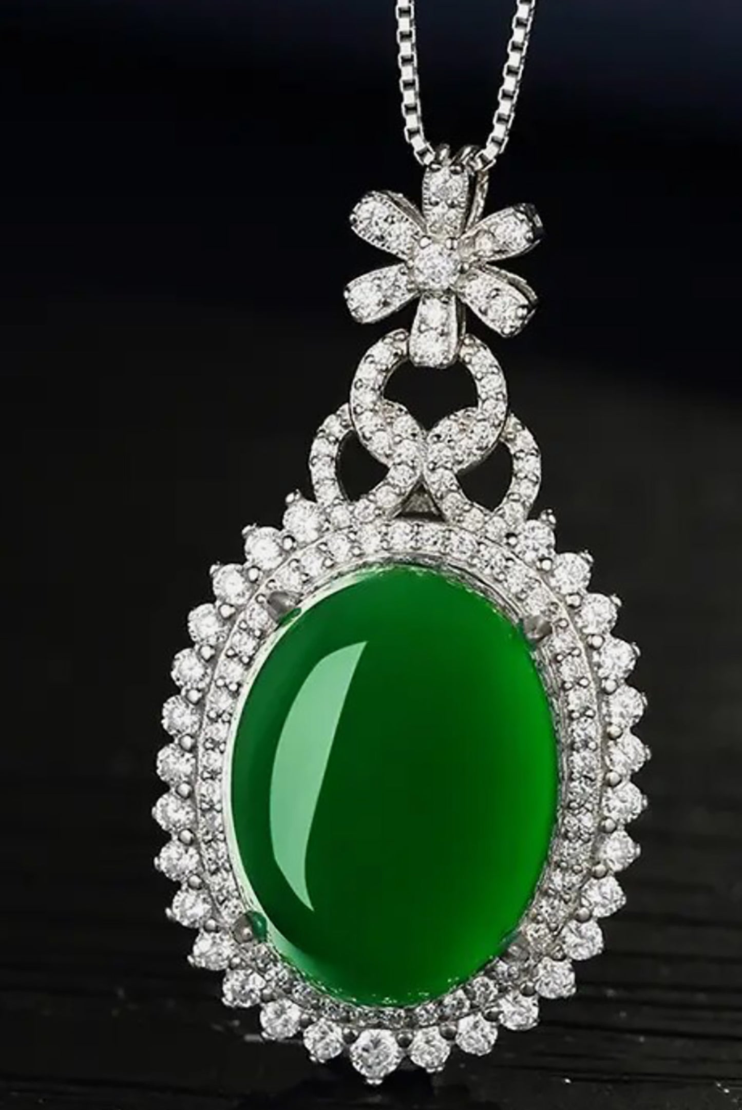 Opulent Oval Chalcedony Jade Elegance Sterling Silver Pendant