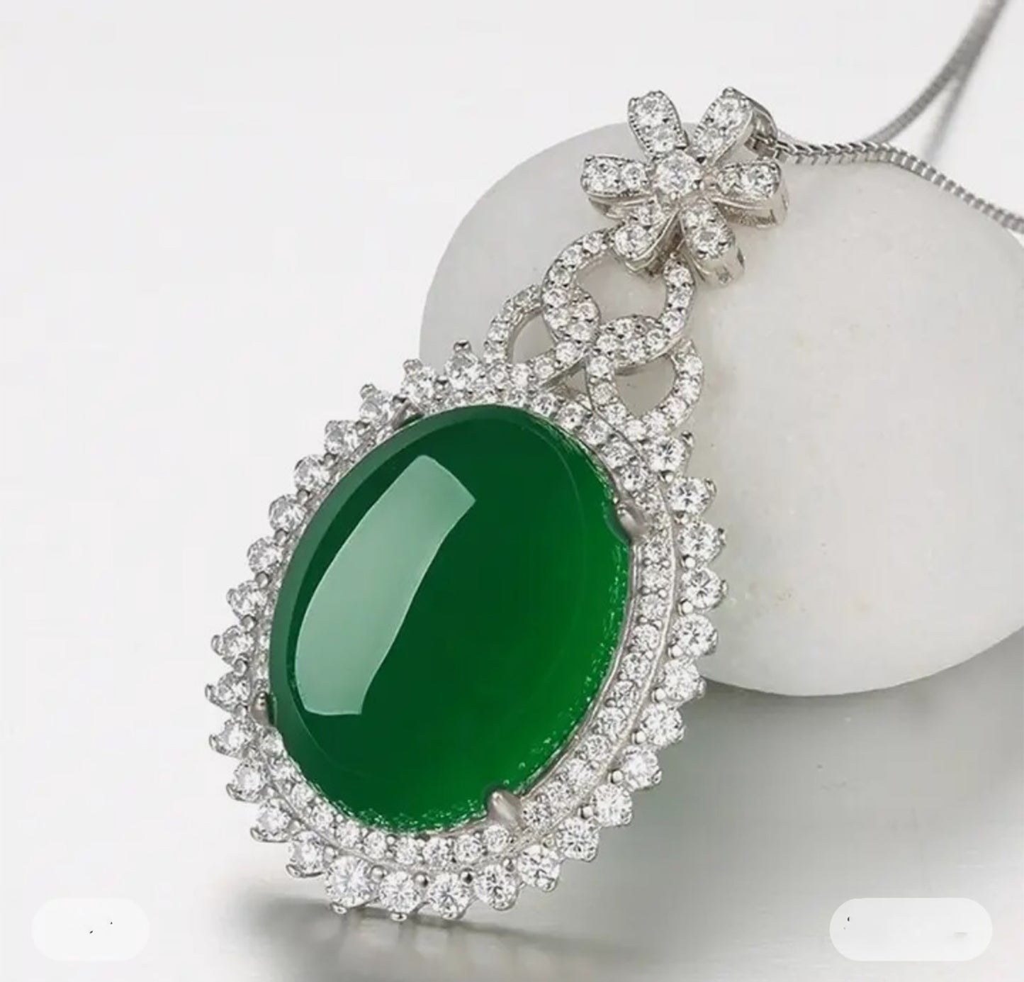 Opulent Oval Chalcedony Jade Elegance Sterling Silver Pendant
