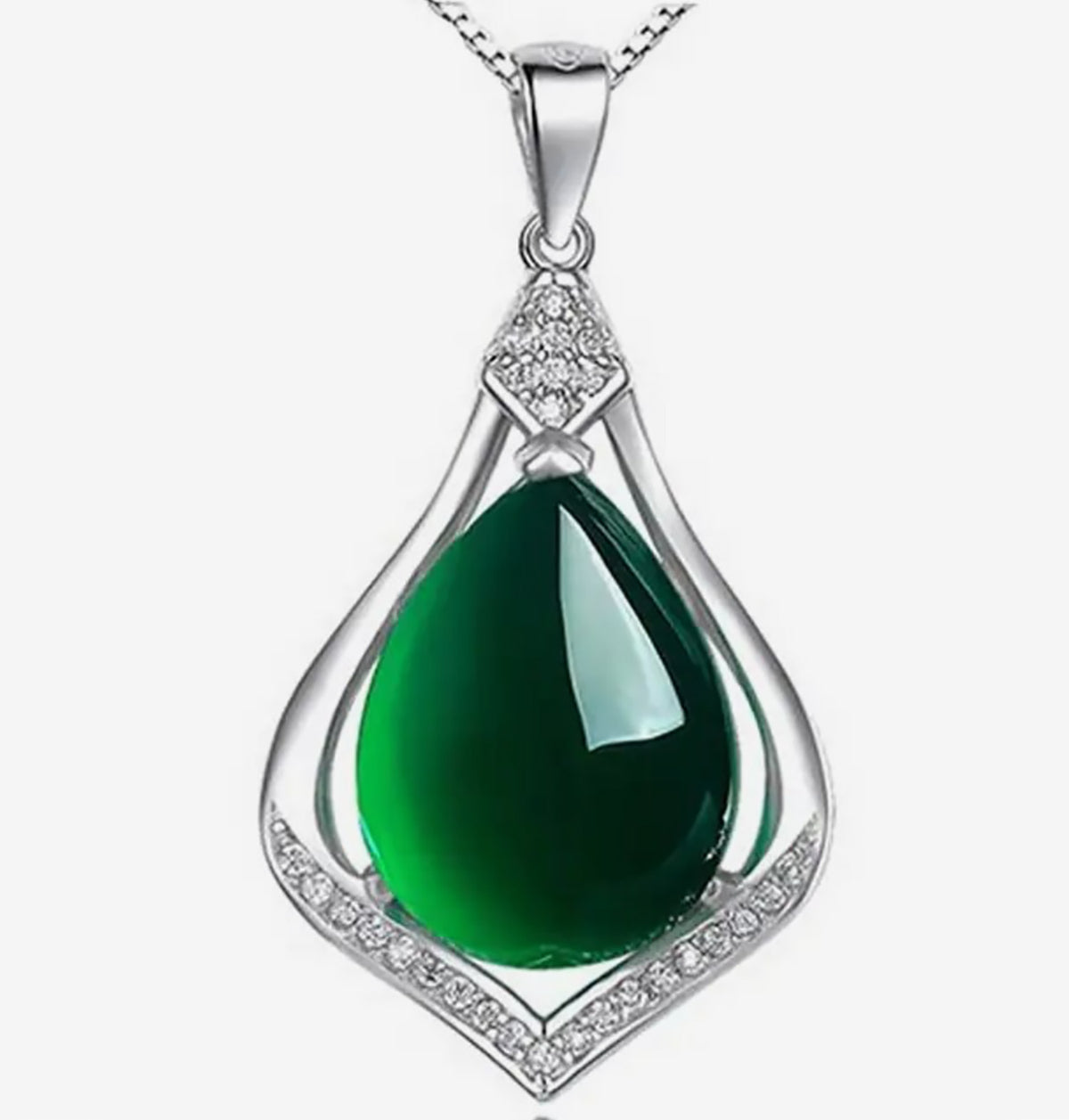 Enchanting Pear Chalcedony Jade Sterling Silver Pendant