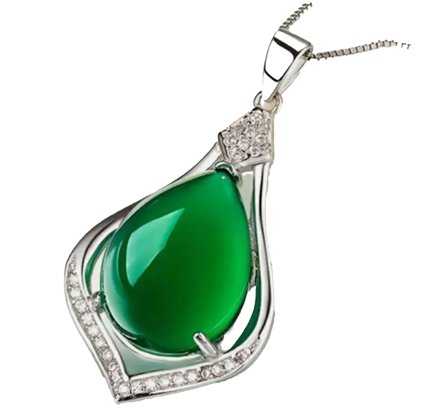 Enchanting Pear Chalcedony Jade Sterling Silver Pendant