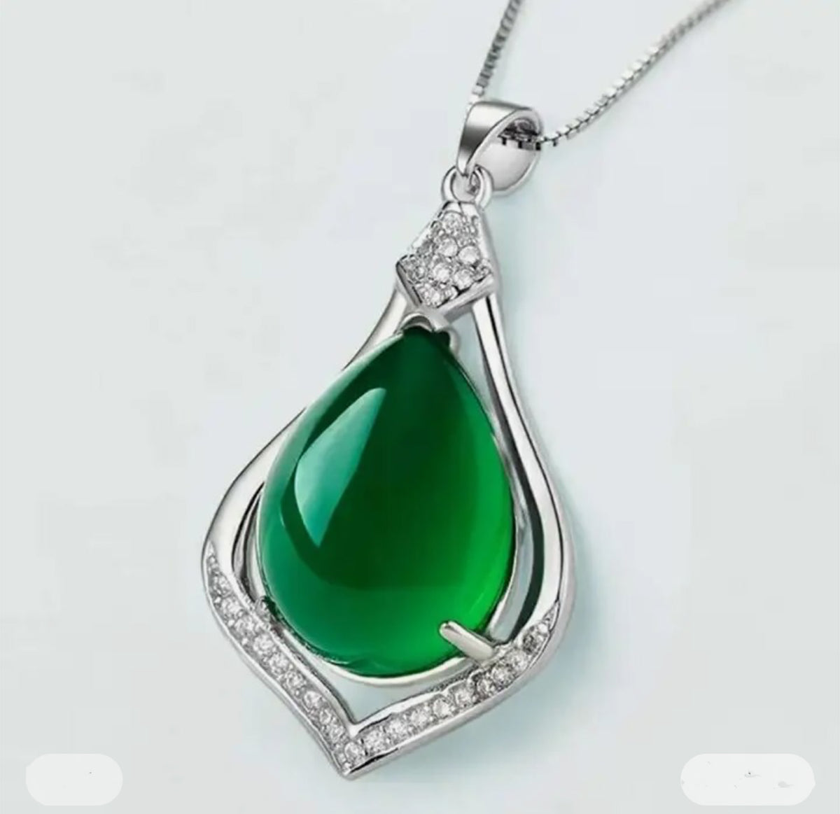 Enchanting Pear Chalcedony Jade Sterling Silver Pendant