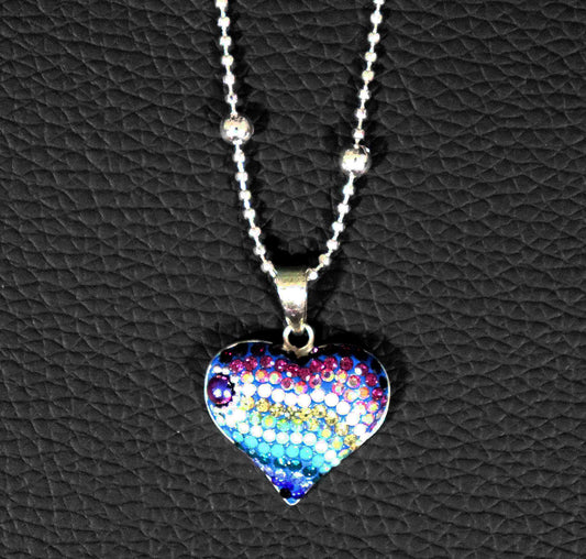 Sparkling Spectrum Rainbow Heart Sterling Silver Necklace with Synthetic Stones.