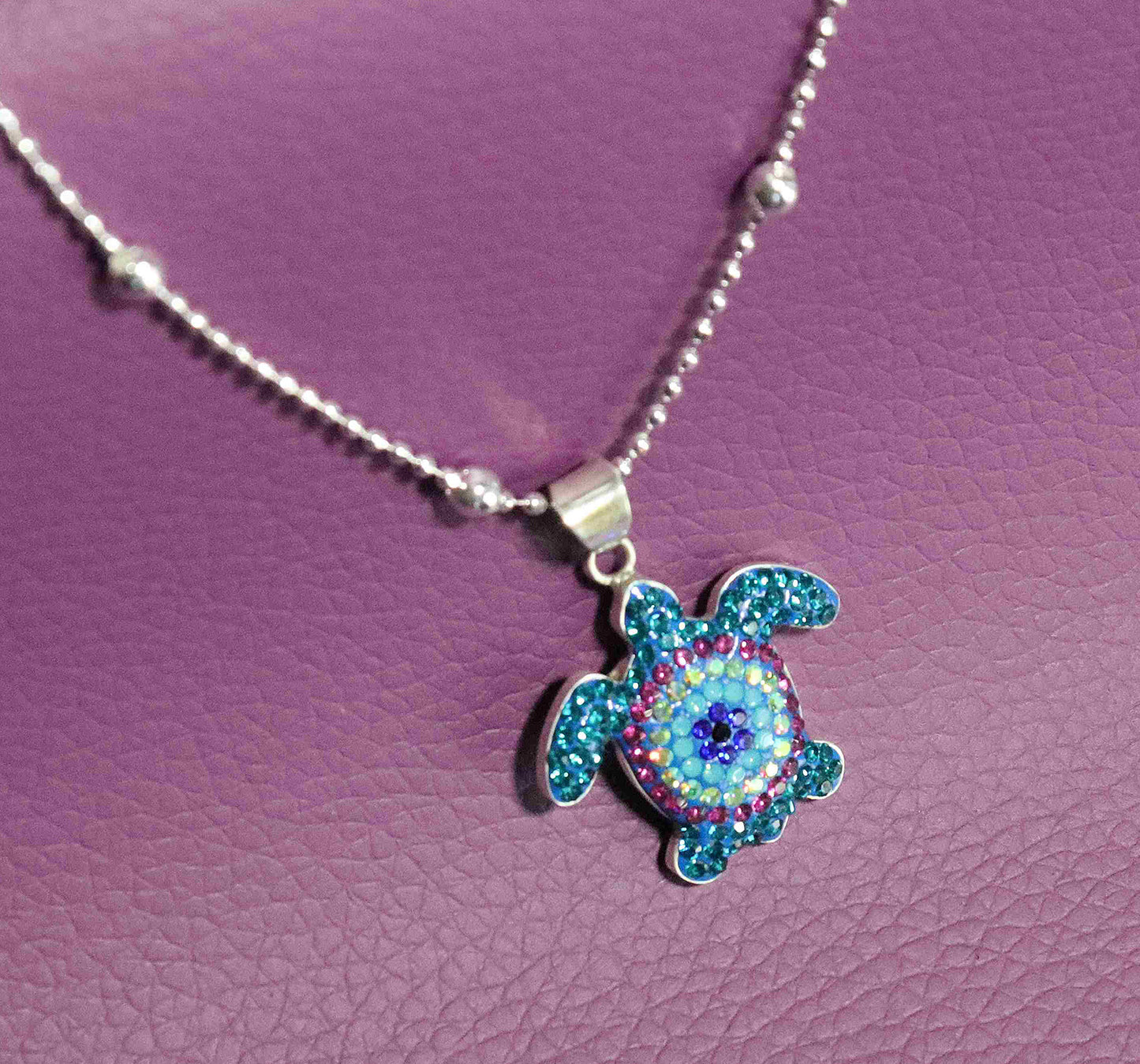 Radiant Rainbow Turtle Sterling Silver Pendant Necklace