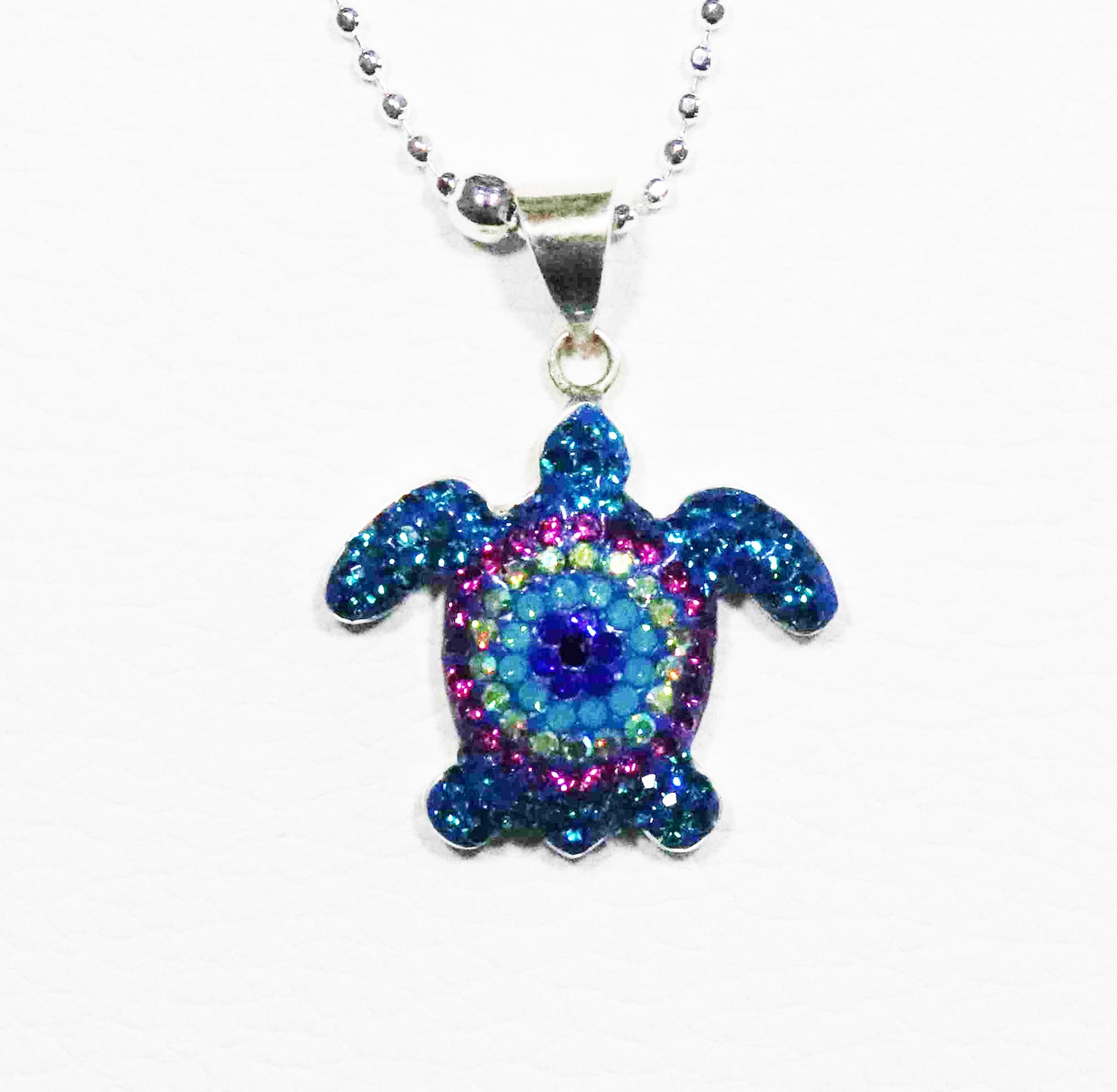 Radiant Rainbow Turtle Sterling Silver Pendant Necklace