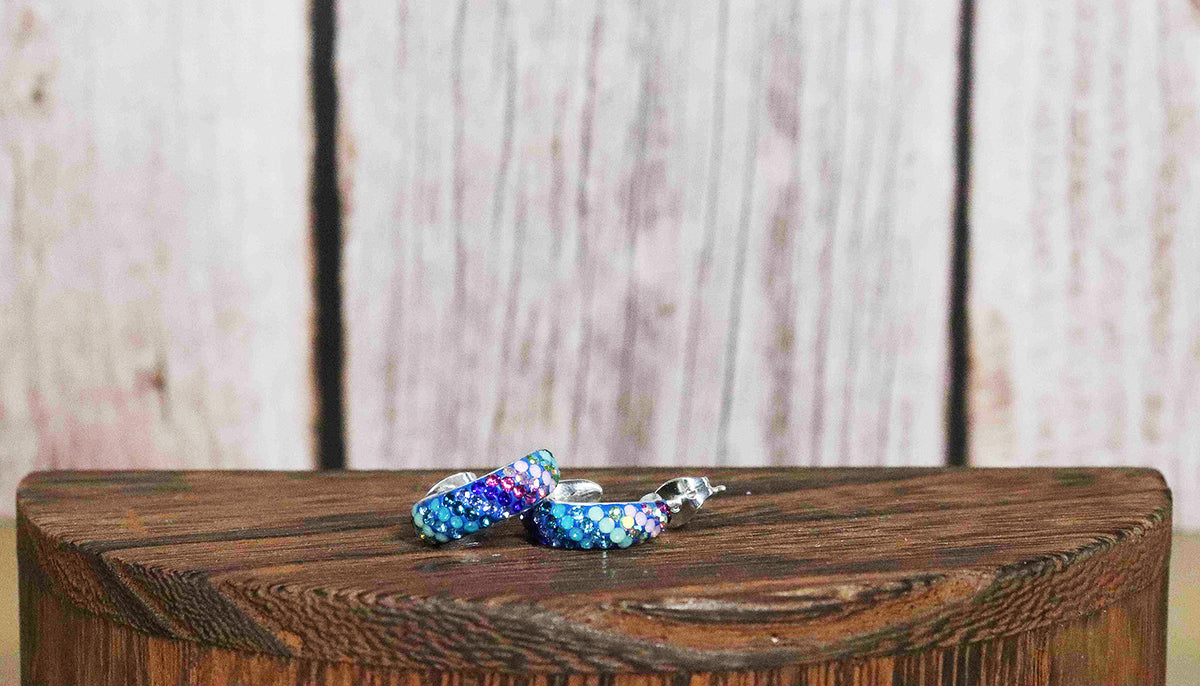 Prism Radiance Sterling Silver Small Hoop Earrings with Colorful Synthetic Stones