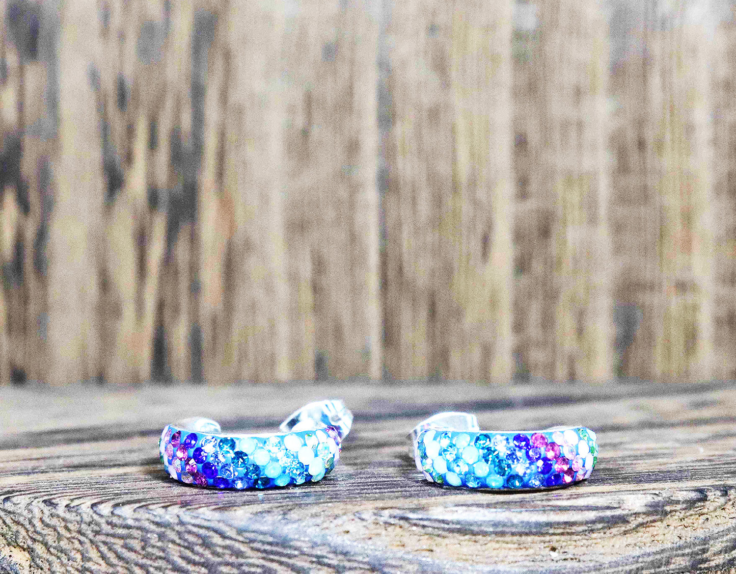 Prism Radiance Sterling Silver Small Hoop Earrings with Colorful Synthetic Stones