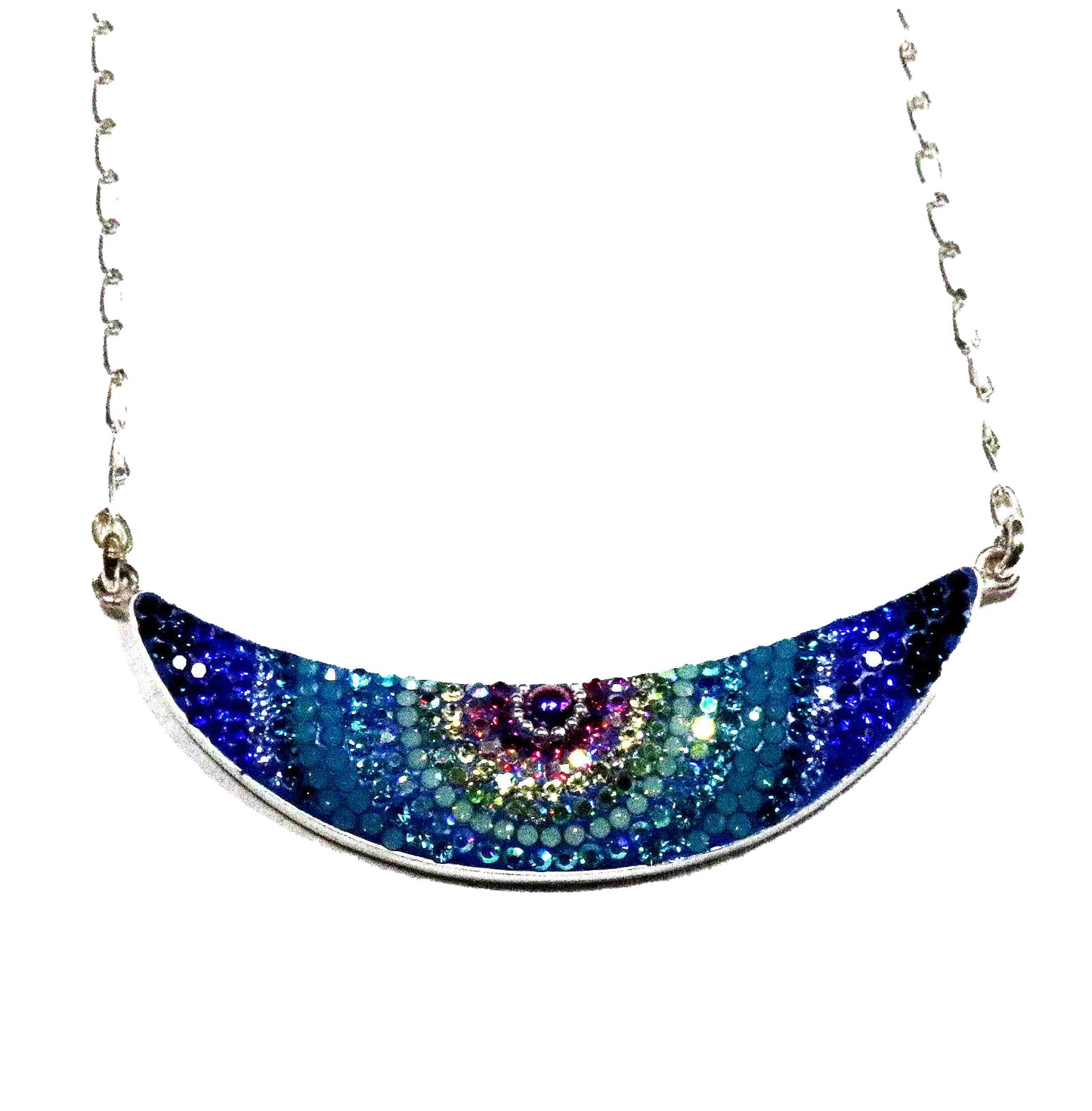 Mystical Rainbow Quadrant Sterling Silver Necklace with Vibrant Spectrum of Synthetic Stones