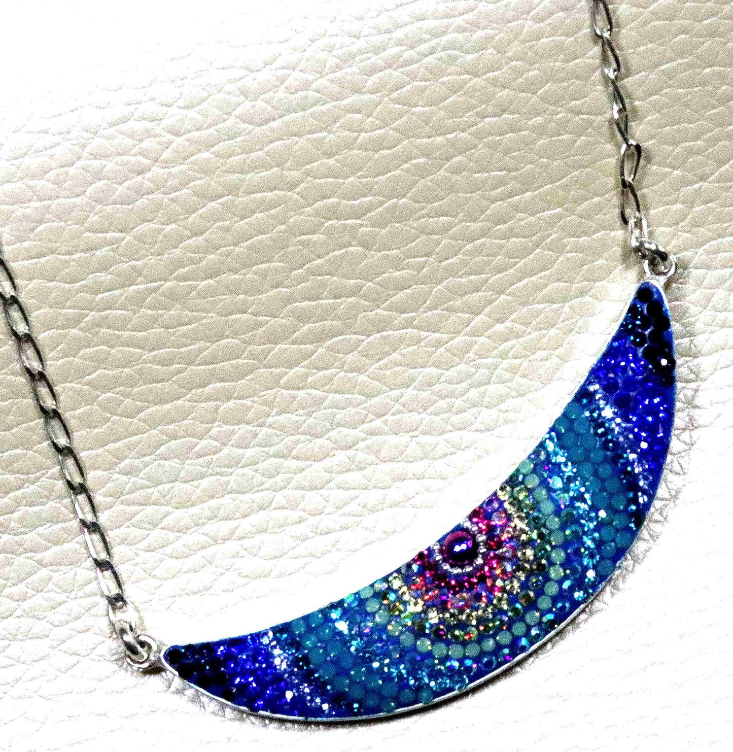 Mystical Rainbow Quadrant Sterling Silver Necklace with Vibrant Spectrum of Synthetic Stones