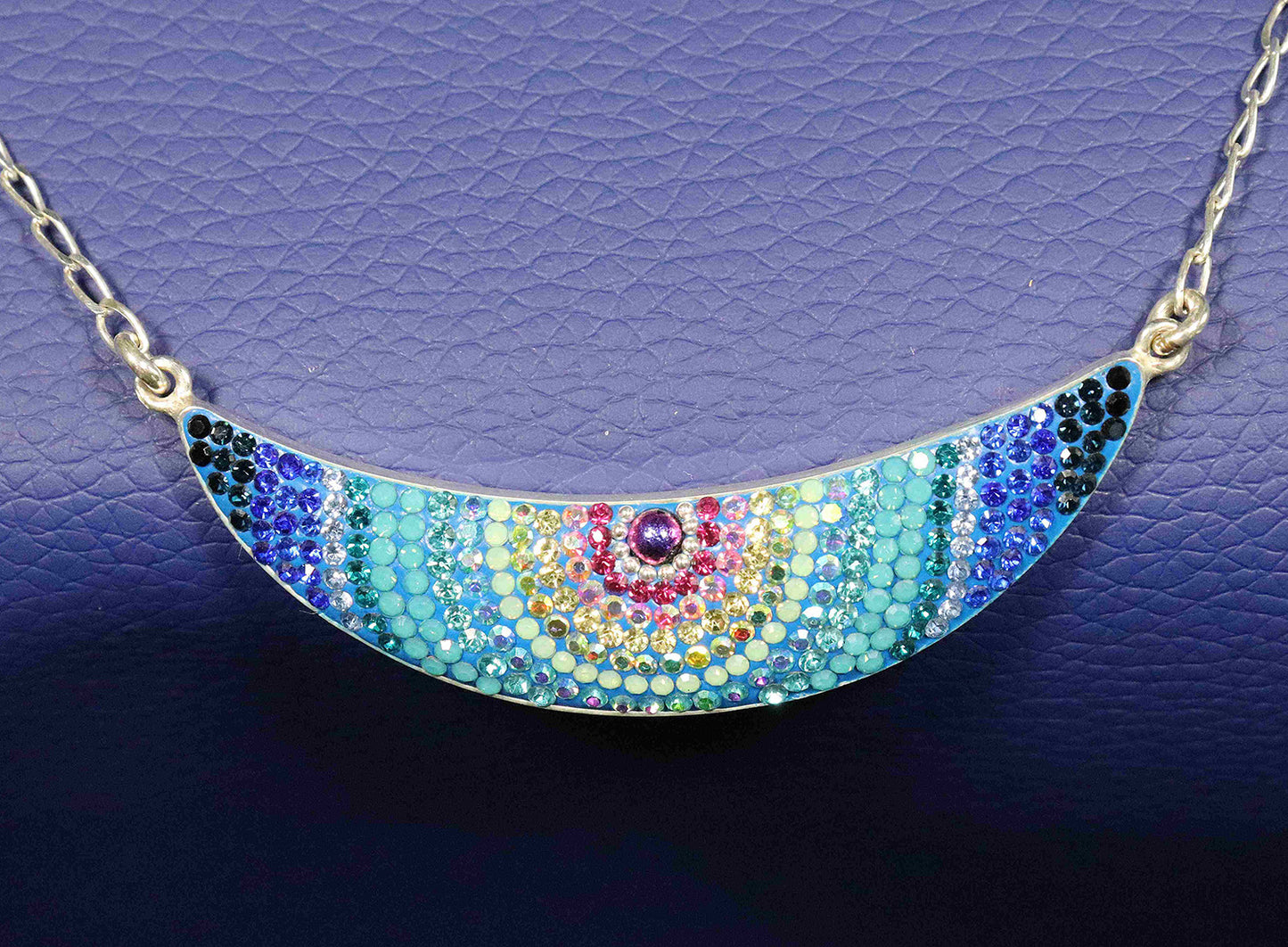 Mystical Rainbow Quadrant Sterling Silver Necklace with Vibrant Spectrum of Synthetic Stones