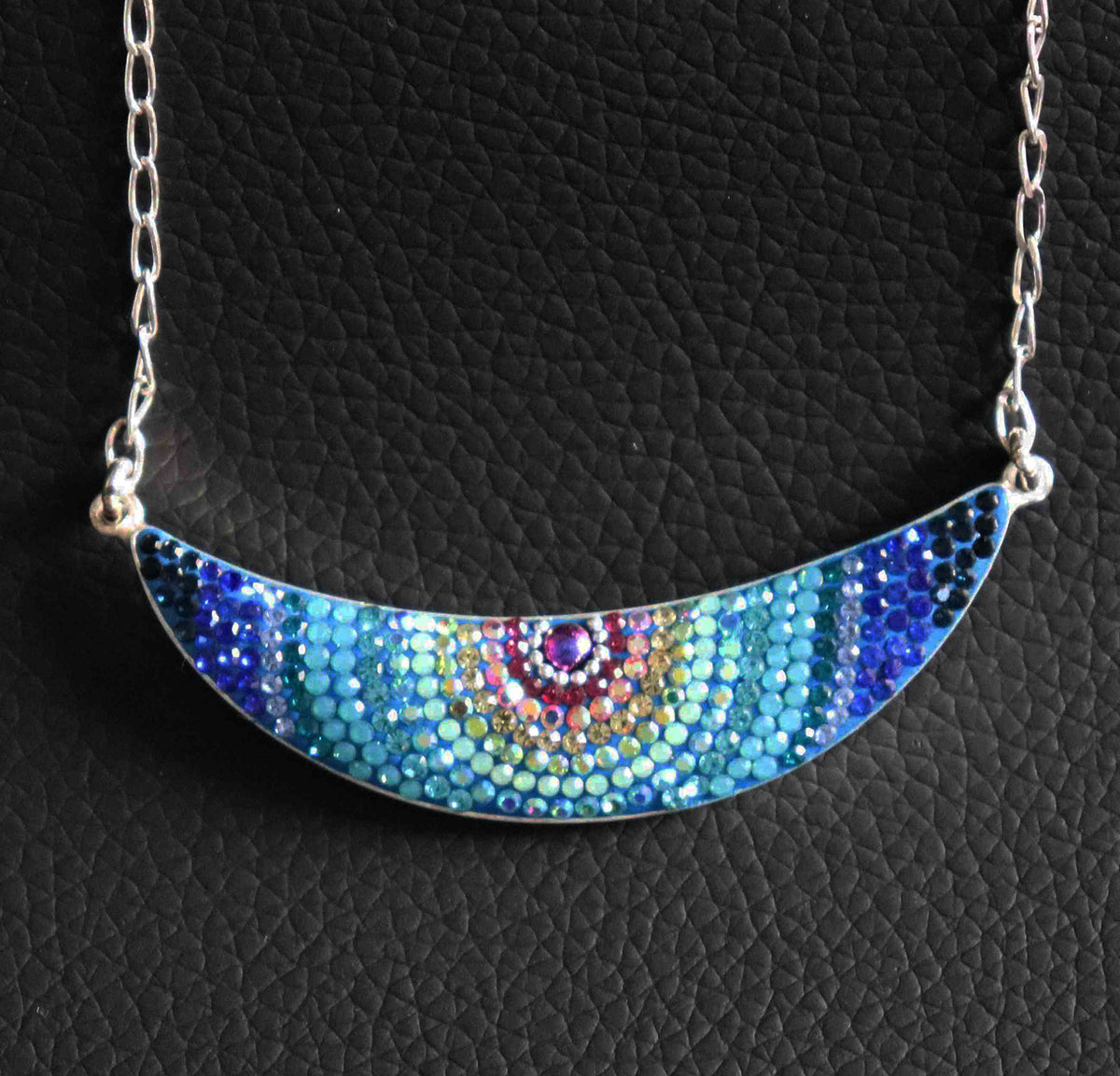 Mystical Rainbow Quadrant Sterling Silver Necklace with Vibrant Spectrum of Synthetic Stones