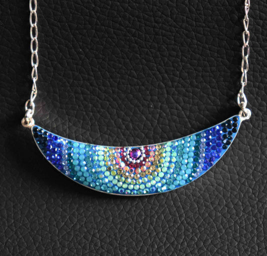 Mystical Rainbow Quadrant Sterling Silver Necklace with Vibrant Spectrum of Synthetic Stones