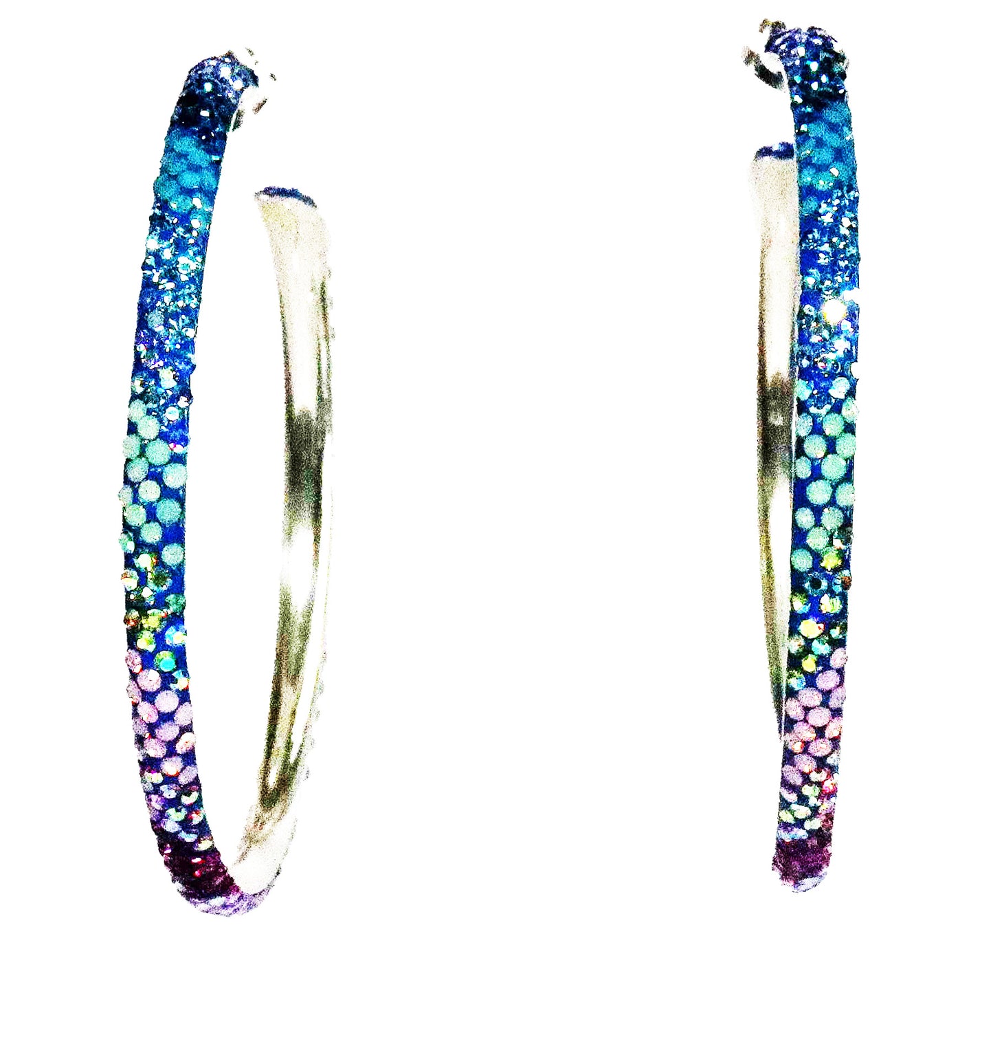 Celestial Radiance Large Sterling Silver 54 mm Hoop Earrings with Spectrum of Colorful Synthetic Stones