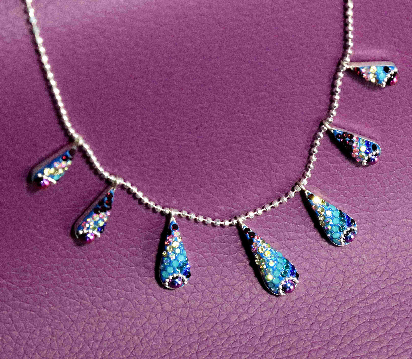 Rainbow Tears Sterling Silver Necklace on 18-inch Ball Chain