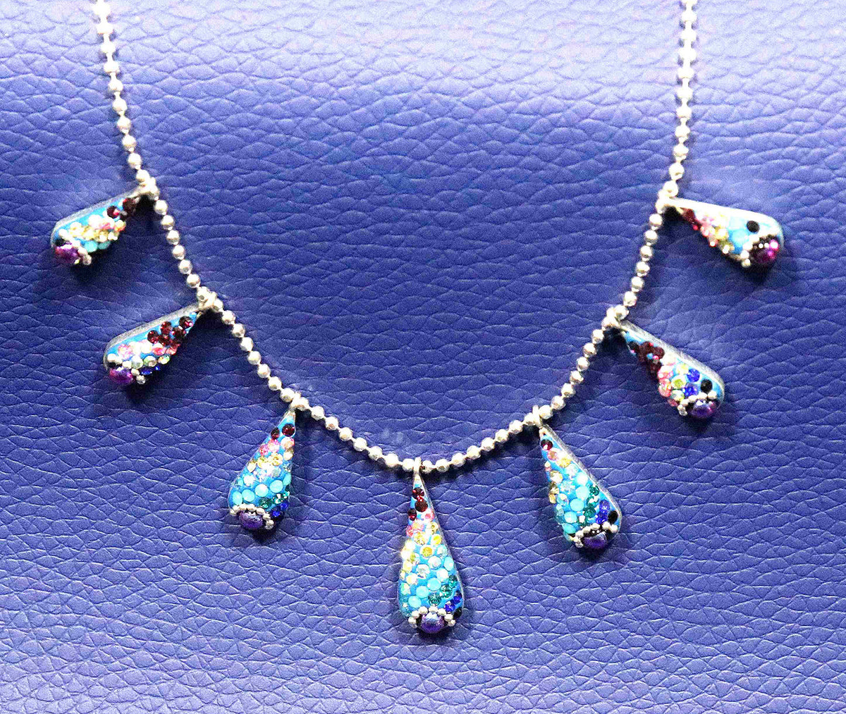 Rainbow Tears Sterling Silver Necklace on 18-inch Ball Chain