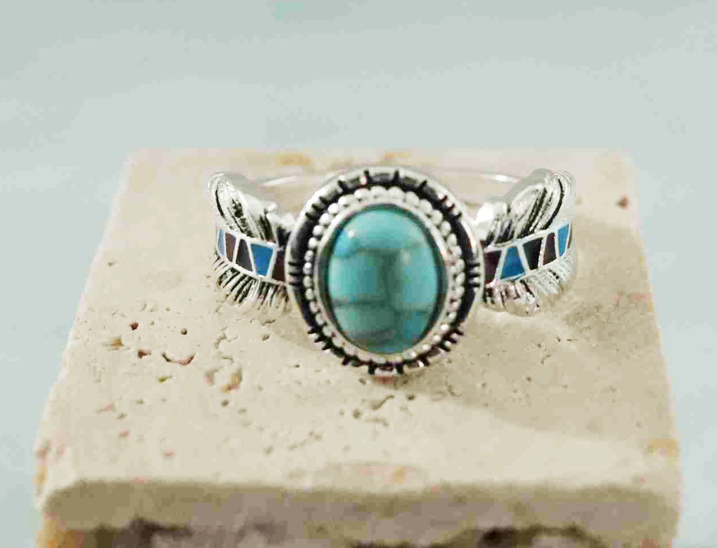 Turquoise Elegance- Sterling Serenity Oval Shape Ring