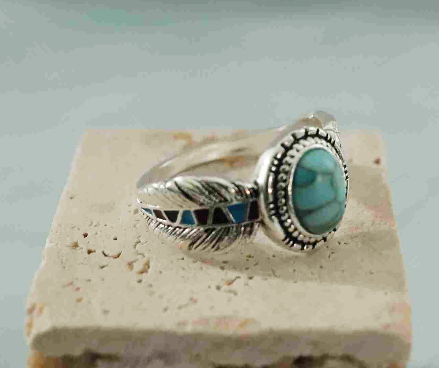 Turquoise Elegance- Sterling Serenity Oval Shape Ring