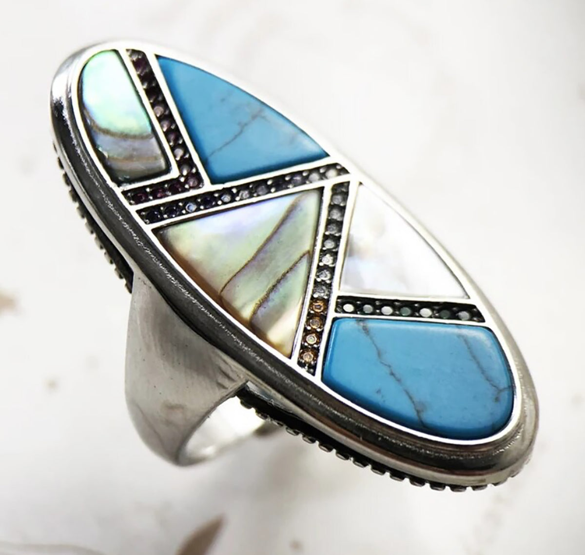 Enchanting Spectrum. Sterling Silver Mystical Mirage Oblong Shape Ring