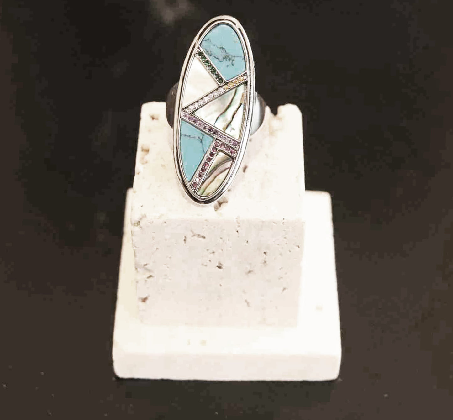 Enchanting Spectrum. Sterling Silver Mystical Mirage Oblong Shape Ring