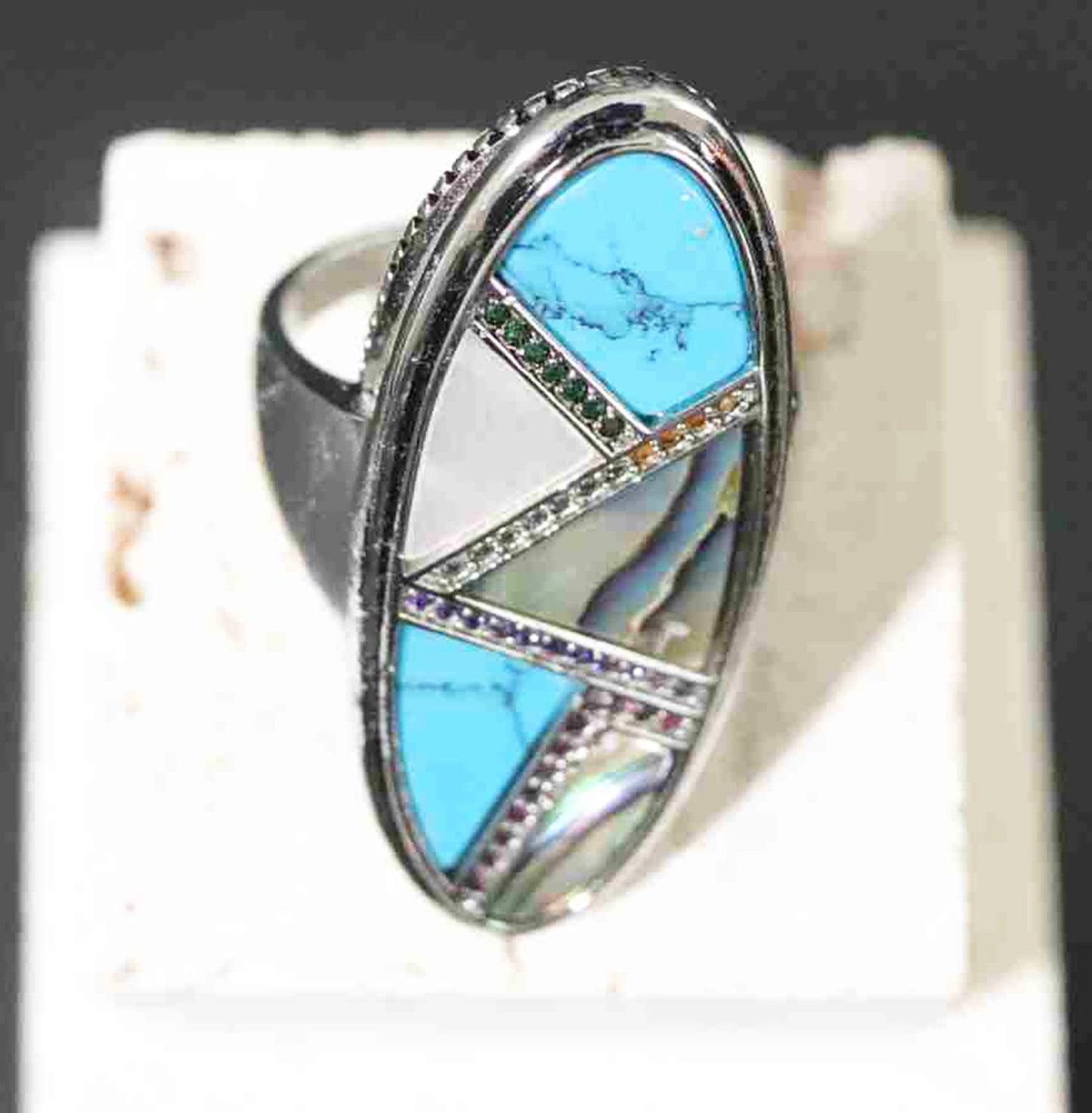 Enchanting Spectrum. Sterling Silver Mystical Mirage Oblong Shape Ring