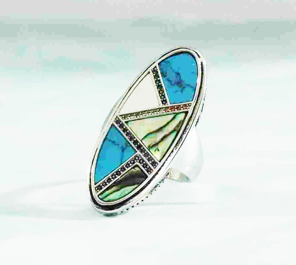 Enchanting Spectrum. Sterling Silver Mystical Mirage Oblong Shape Ring