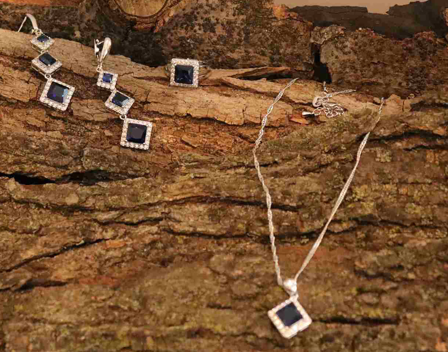 Sterling Silver Midnight Sapphire CZ Set