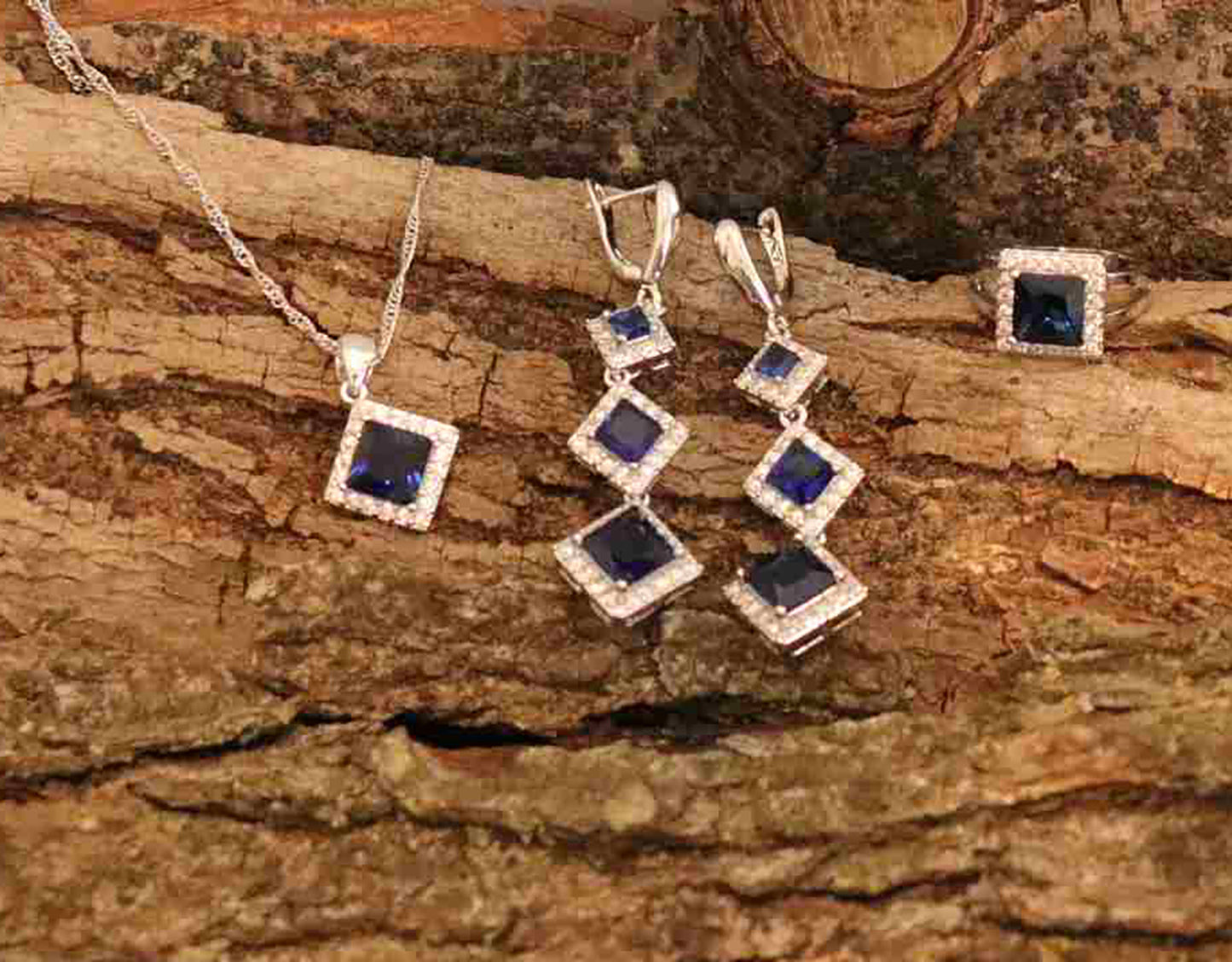 Sterling Silver Midnight Sapphire CZ Set