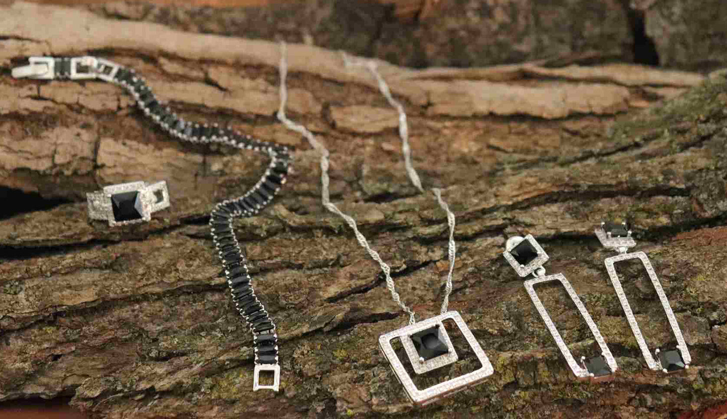 Monochrome Brilliance Sterling Silver Cubic Zirconia Jewelry Set