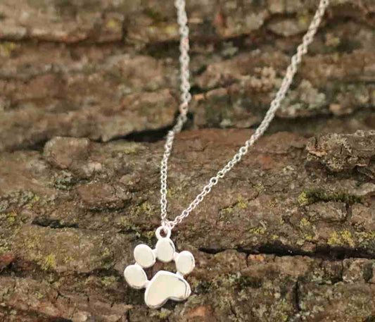 Sterling Silver Intricate Paw Print Pendant 18"