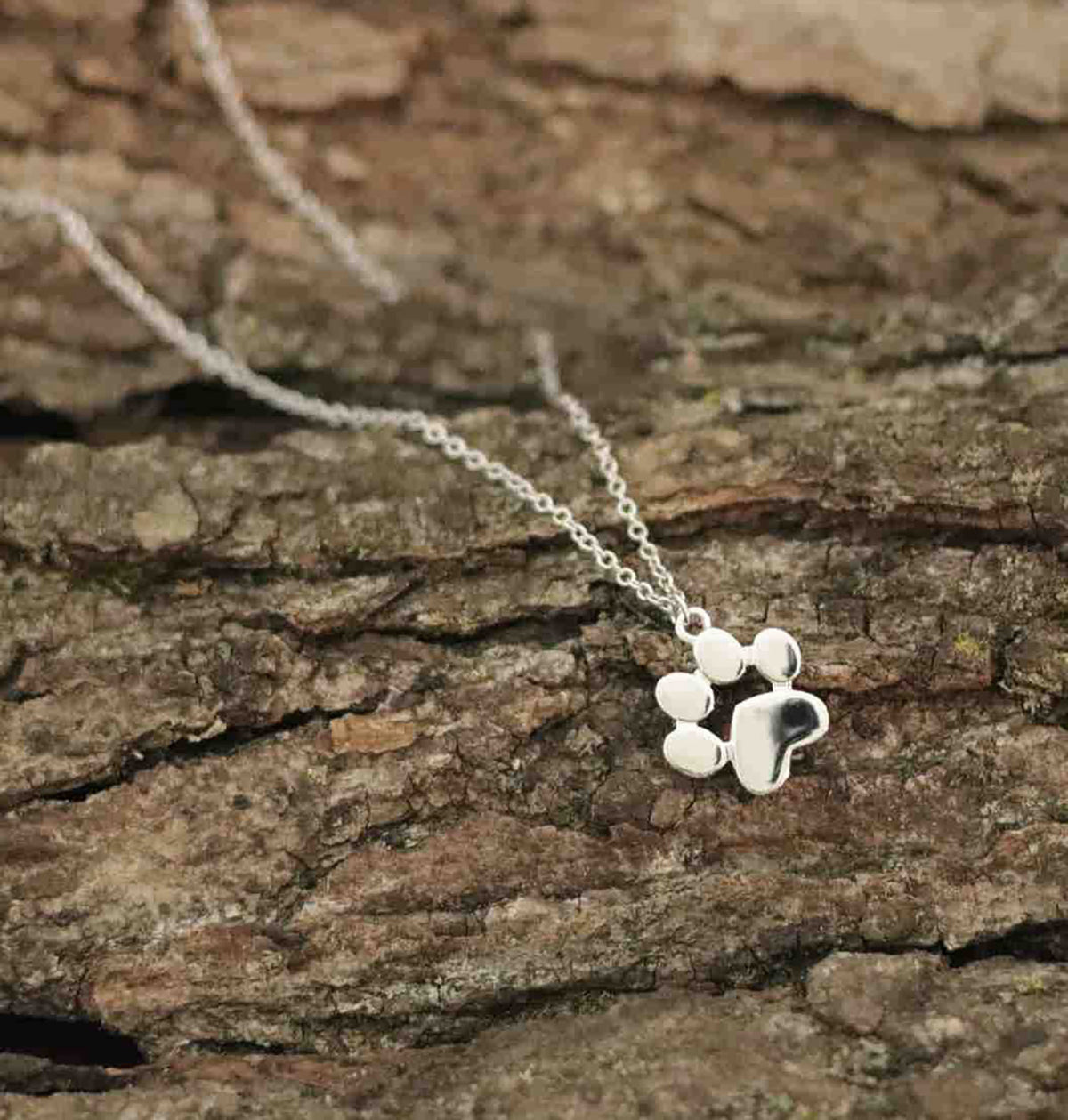 Sterling Silver Intricate Paw Print Pendant 18"