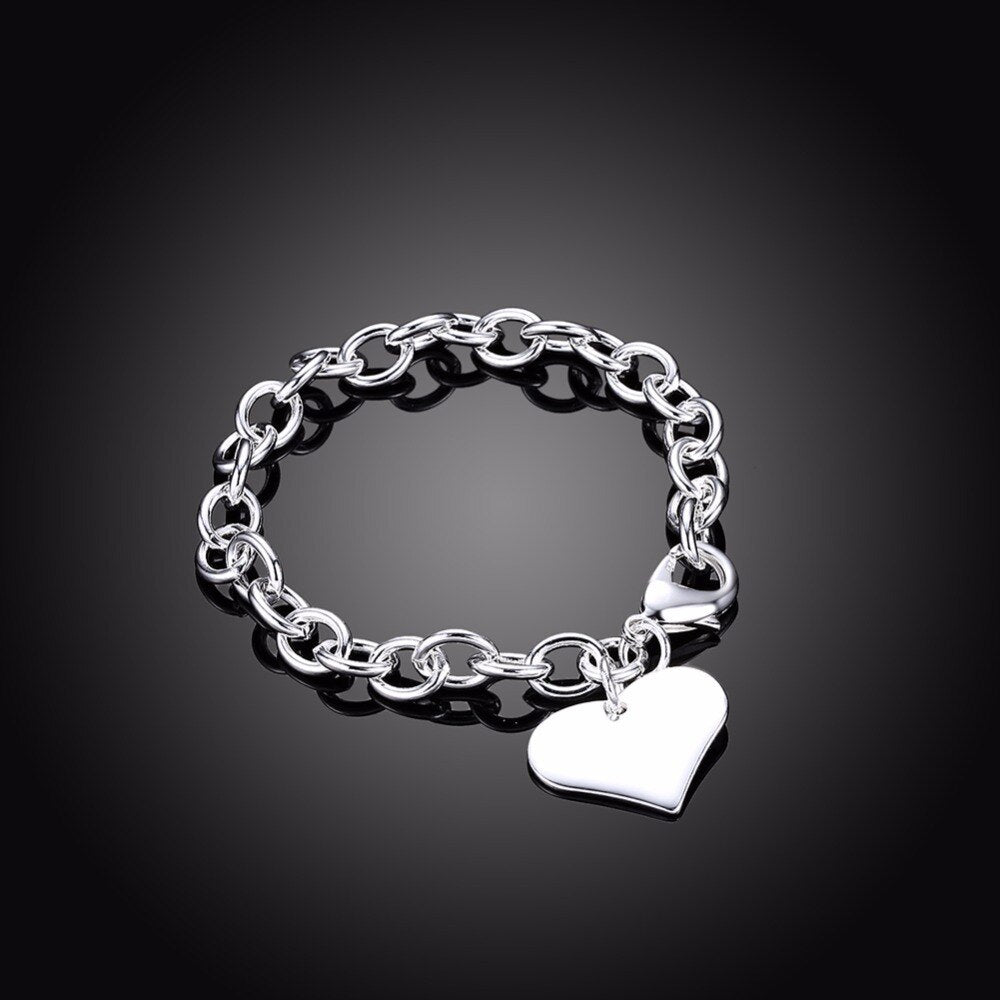 Classic Sterling Silver Charm Bracelet With Elegant Heart Charm