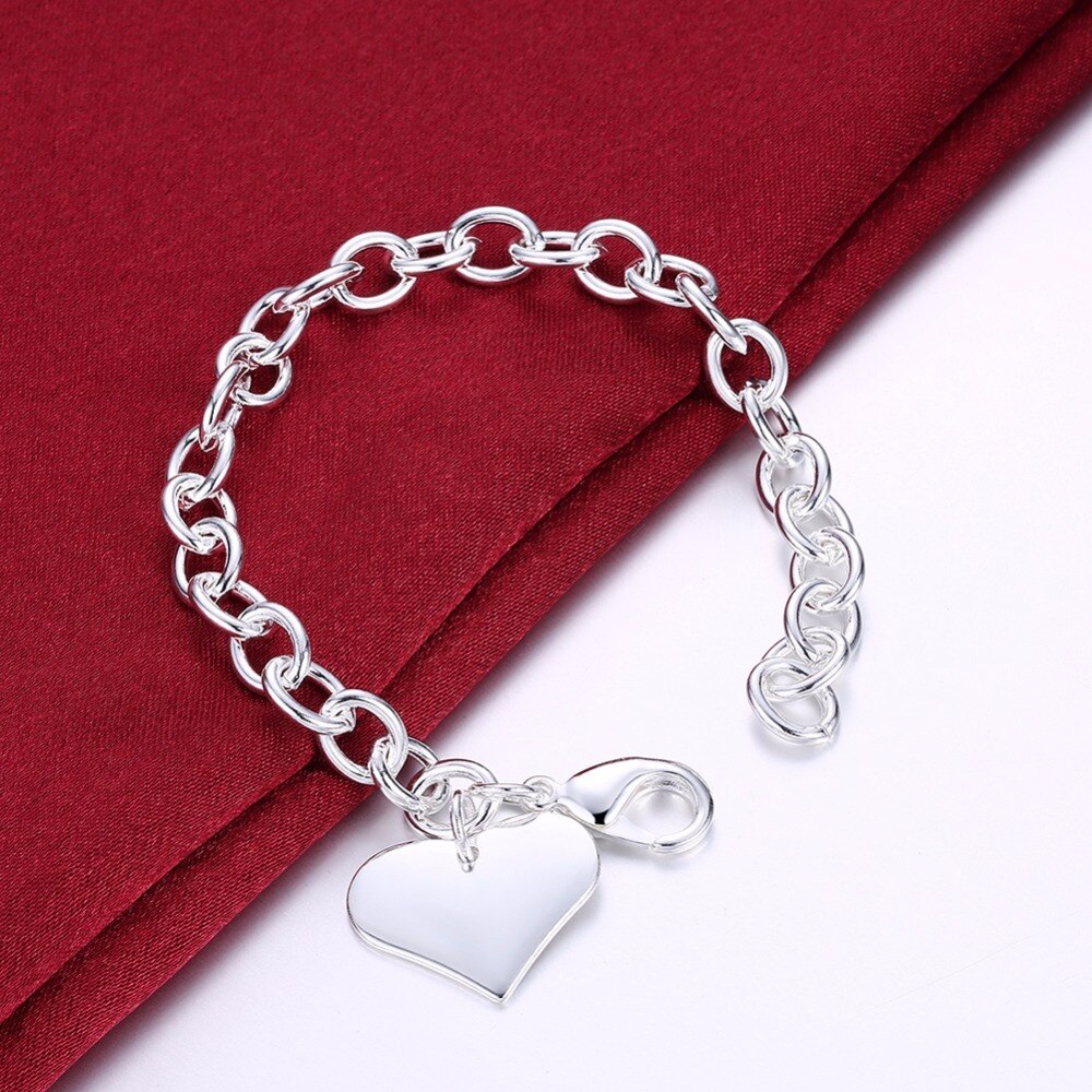 Classic Sterling Silver Charm Bracelet With Elegant Heart Charm